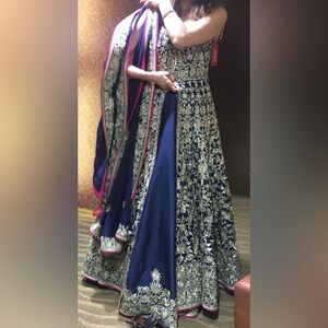 Elegant Navy and Gold Embroidered Indian Lengha